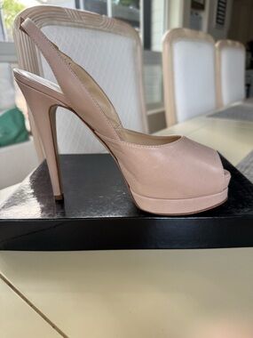 Shoebox Blush Peep-Toe Platform Slingback Heels